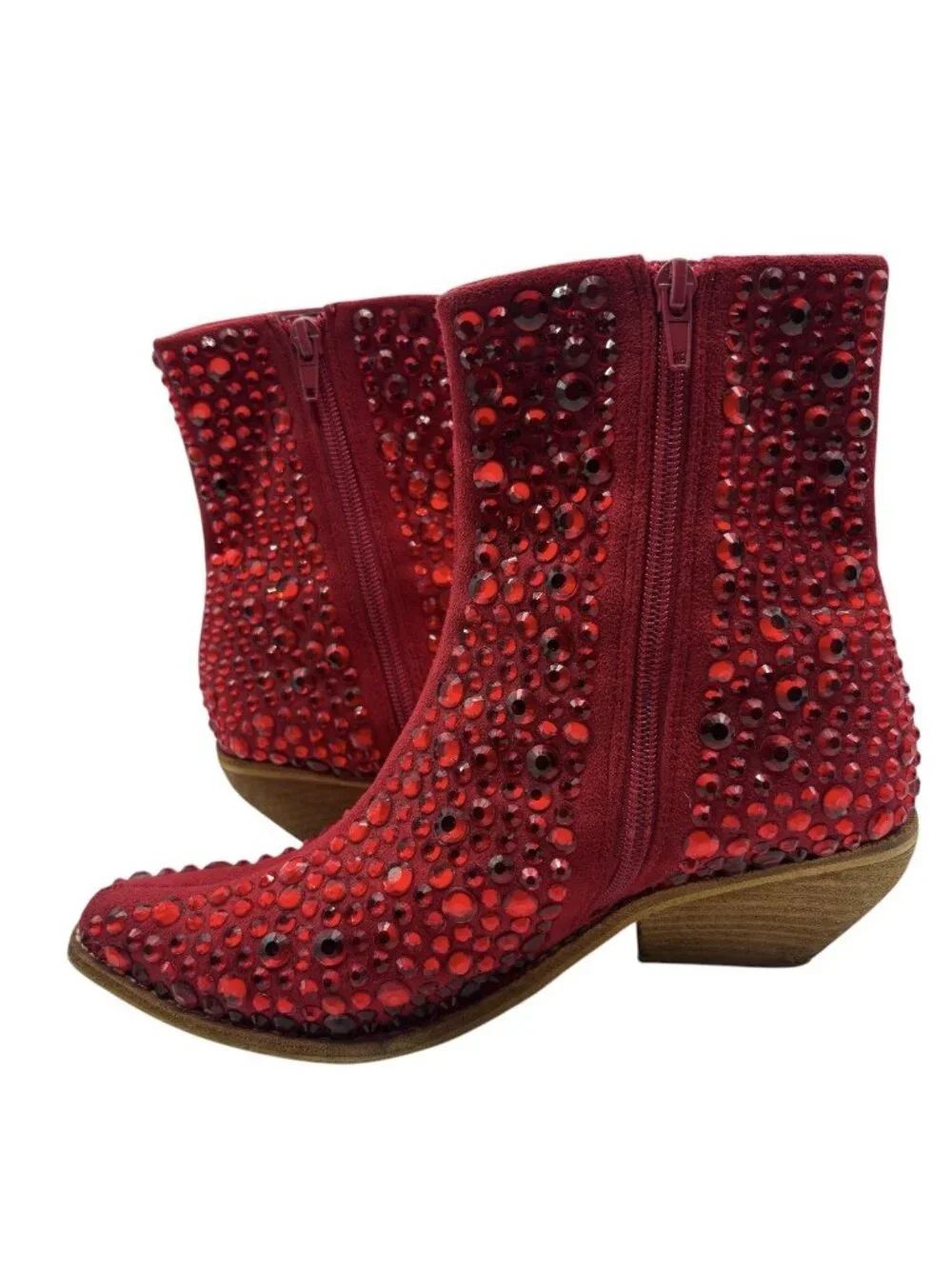 FREE PEOPLE x JEFFREY CAMPBELL Boots Women’s 7.5 M Heels Red Rhinestone Studded
